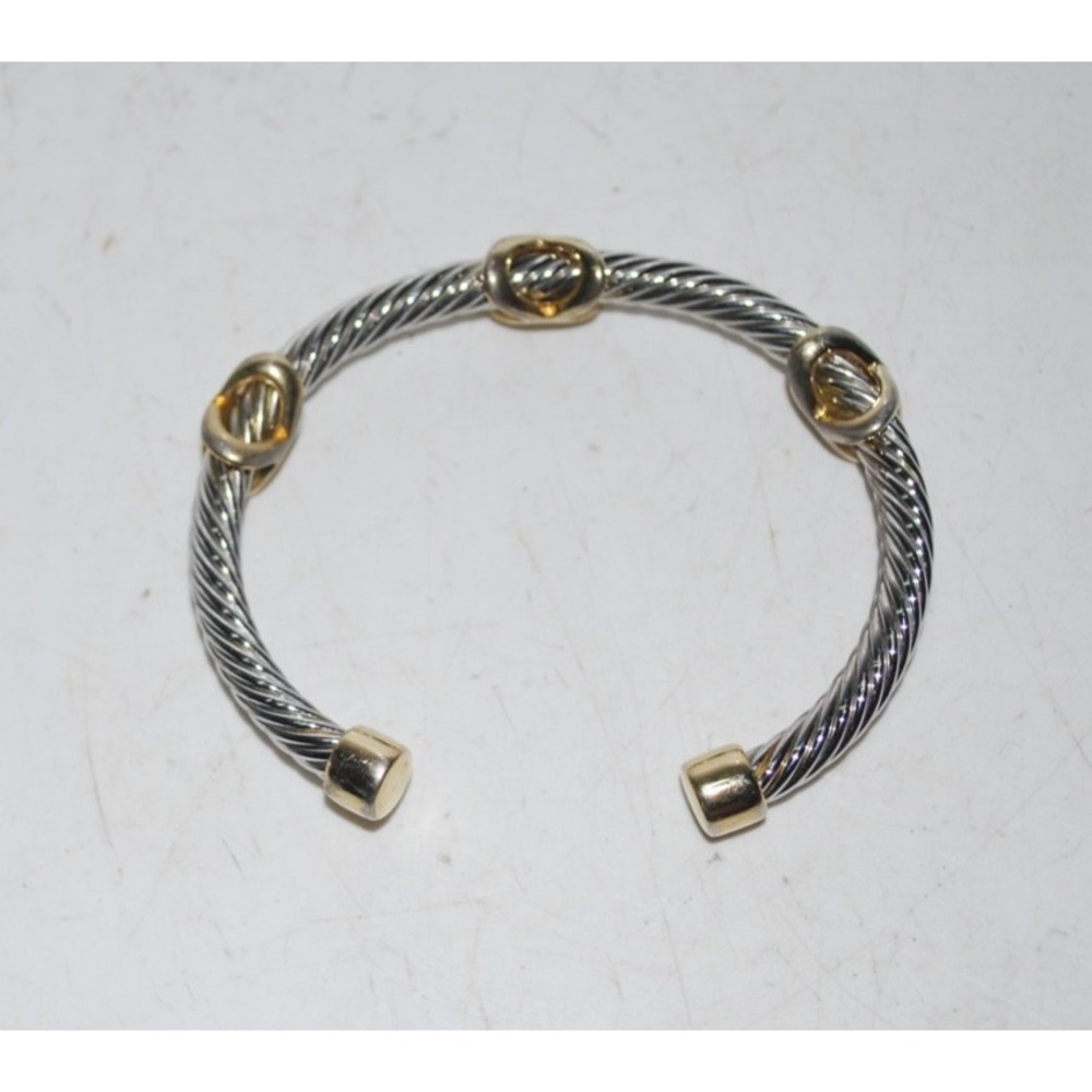 Vintage Y2K 2-Tone Silver & Gold Twisted Cable X Design Cuff Bracelet
